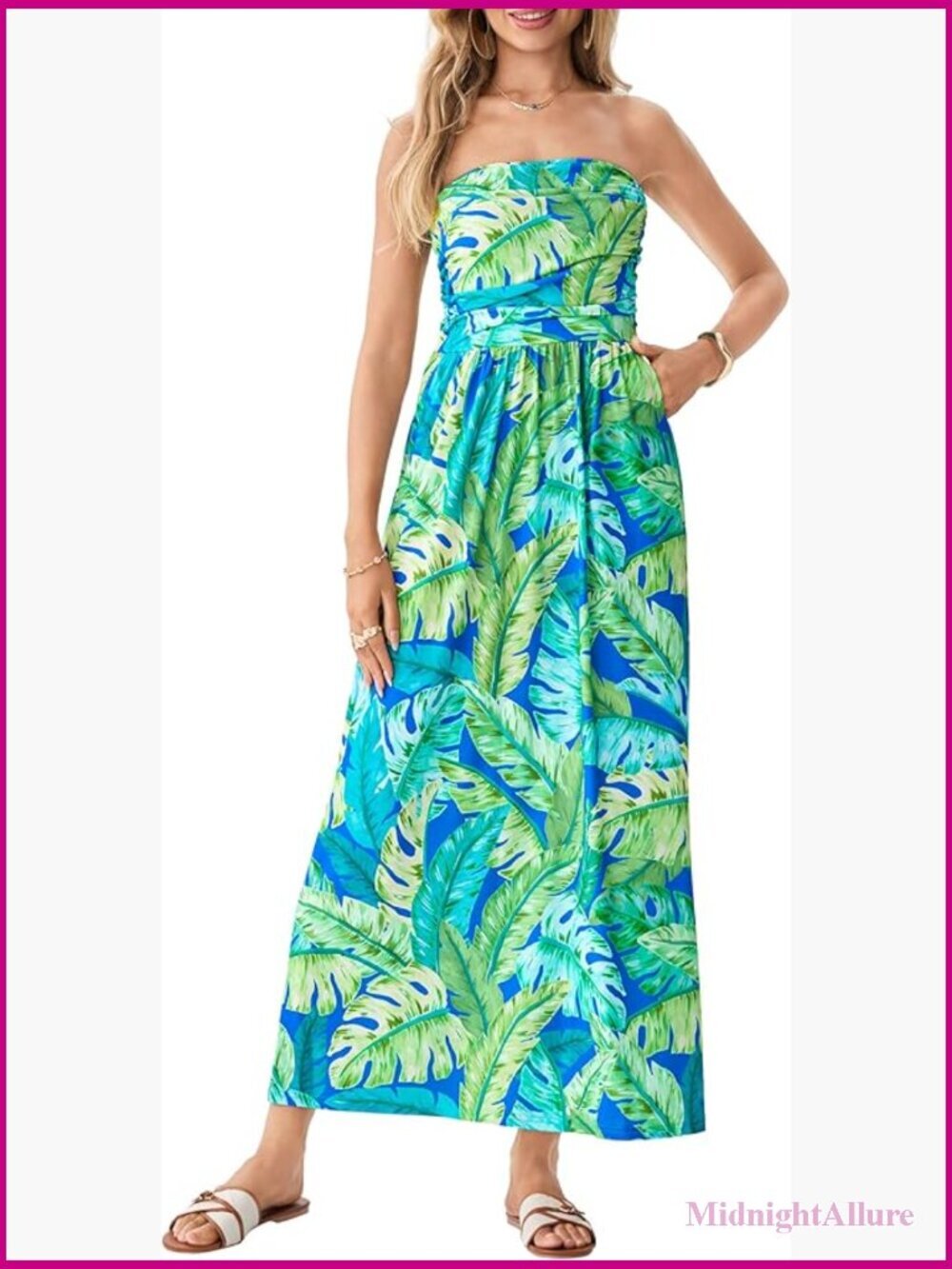Strapless Floral Maxi Dress with Pockets for Beach Wedding Guest